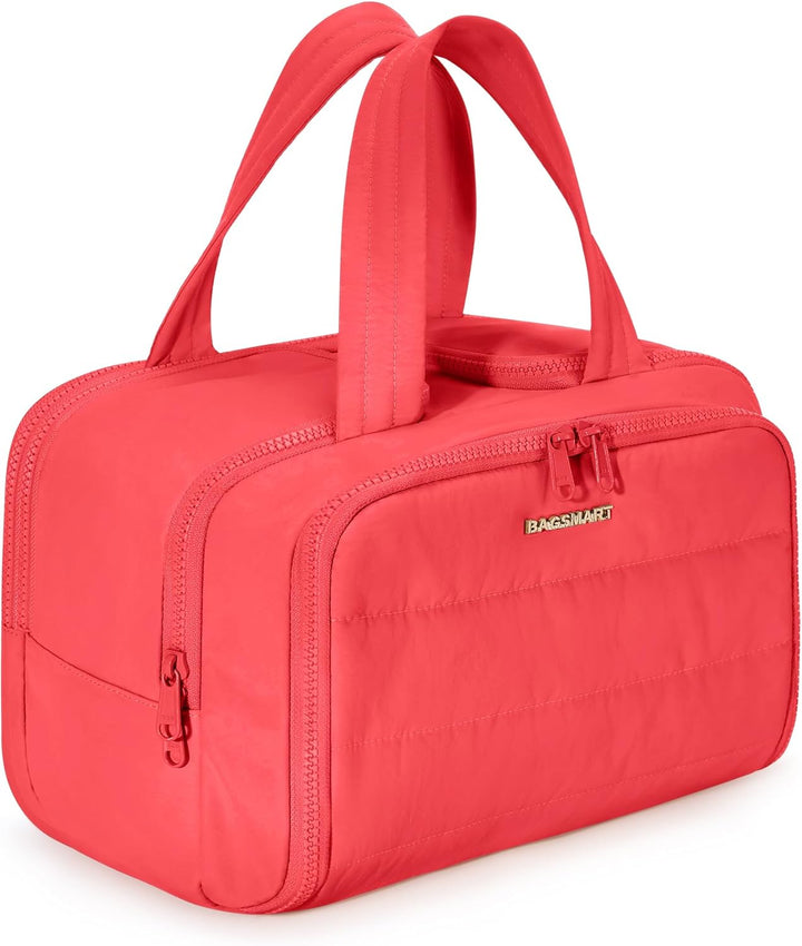 Travel Toiletry Bag, Lightweight Large Wide-Open Travel Bag for Women, Puffy Cosmetic Makeup Bag Organizer with Handle for Accessories,Essentials, Toiletries, Black