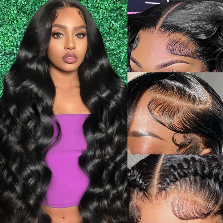 13X6 Body Wave Pre Plucked Human Hair HD Transparent Lace Front Wigs, 180% Density Glueless Lace Frontal Wigs with Baby Hair for Women, 26 Inch