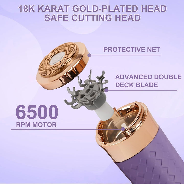 Facial Hair Removal for Women, Painless Rechargeable Hair Removal Device, Comes with 2 Replacement Heads, Portable Electric Shaver/Razor for Face, Chin, Upper Lip, Arms and Peach Fuzz (Purple)