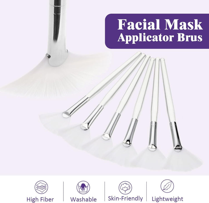 6 Pieces Fan Mask Brushes Soft Fan Facial Mask Applicator Tools Brush Makeup Brushes Cosmetic Tools with Handle for Makeup Women(White Hair)