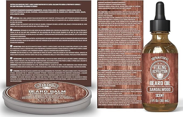 Ultimate Grooming Kit for Men - Boar Brush, Wood Comb, Sandalwood Balm & Oil, Scissors for Beard & Mustache