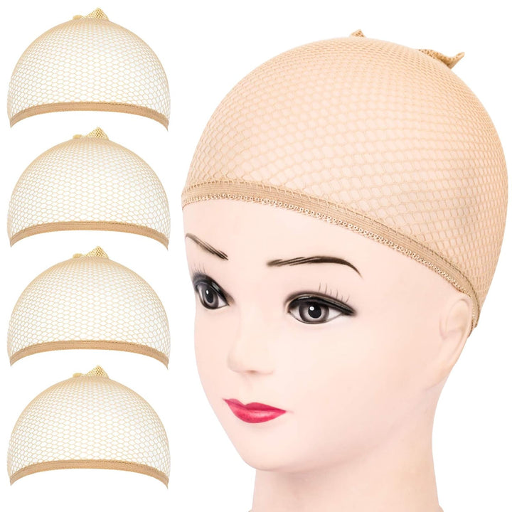 4 Pieces Light Brown Stocking Wig Caps Stretchy Nylon Wig Caps for Women