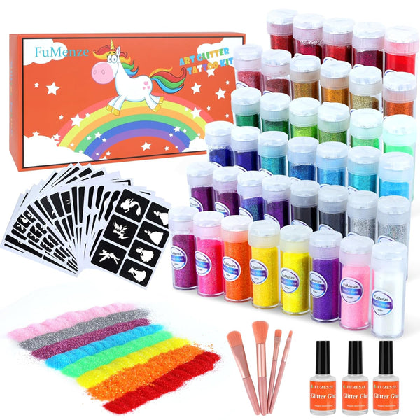 250-Piece No-Mess Temporary Glitter Tattoo Kit for Kids, 203 Unique Stencils,3 Glue,4 Brushes,Boys Girls Adults Glitter Tattoos Kids Make up Kit, Gifts for Girls 6-12, Boys Birthday Party Halloween