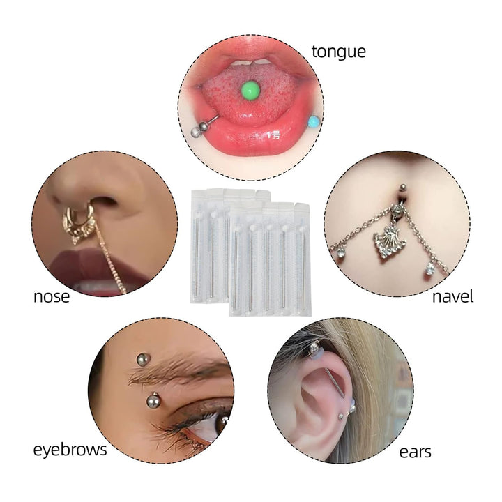 Body Piercing Needles, 10Pcs 16G Stainless Steel Sterile Disposable Ear Nose Navel Nipple Lip Piercing Needles