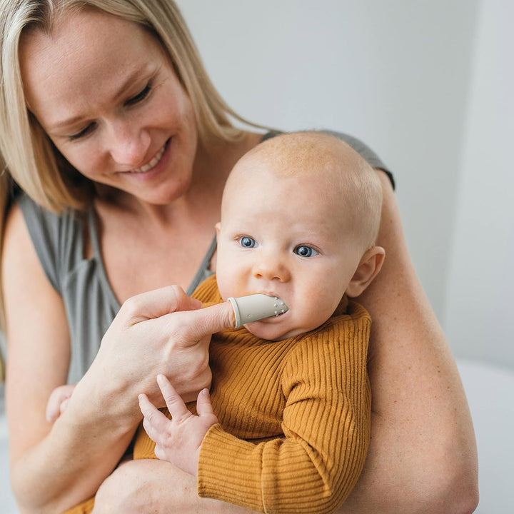 Silicone Finger Toothbrush for Baby with Travel-Storage Case, 3M+, Gray and Light Green, 2 Count, (Pack of 1)