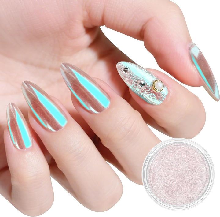 White Pearl Chrome Nail Powder,Iridescent Aurora Powder Metallic Mirror Effect Pigment Pearlescent Mermaid Pigment Pearl Glitter Dust Kit,Nail Art Decoration, Resin Craft