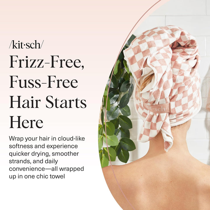 XL Microfiber Hair Towel Wrap for Women – Ultra Absorbent Microfiber Towel for Wet, Curly, Long or Short Hair – Quick Dry, Anti-Frizz Hair Wrap – Terracotta Checkered, 40X24 Inches