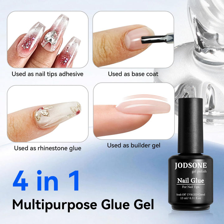 15Ml Nail Glue Gel 5 in 1 for Nail Tips Long Lasting Extension Glue for Clear Nail Tips and Clear Press on Nails, Nail Repair Treatment, Salon Art DIY at Home Need U V Light Cured