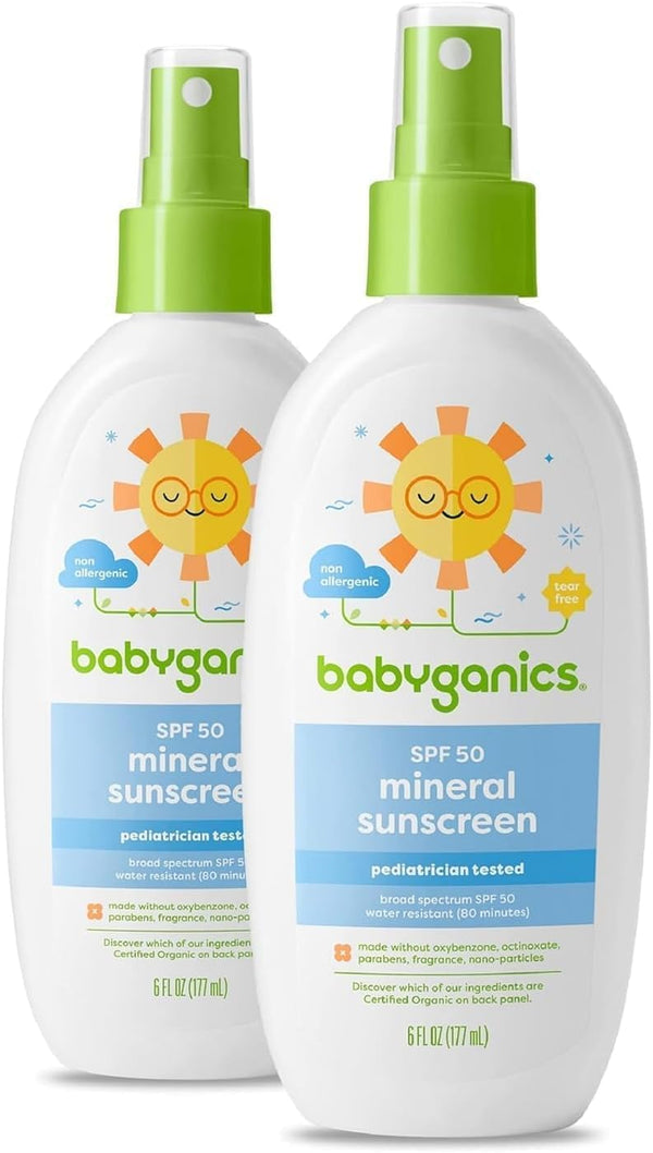 SPF 50 Baby Sunscreen Spray | UVA UVB Protection | Octinoxate & Oxybenzone Free | Water Resistant, Unscented, 6 Fl Oz (Pack of 2)