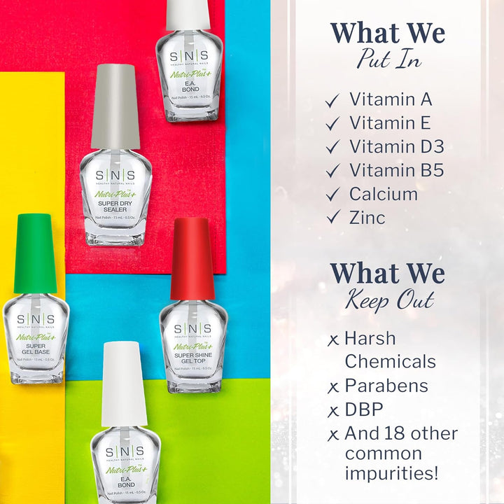 SNS Base Coat Nail Polish for Nail Dip Powder Set, 4 Pack - Long-Lasting & Fast-Drying Nail Strengtheners Gel Base for Quality Colors - Low-Odor Dipping Powder Polish, No UV Lamp Required, 0.5 Oz