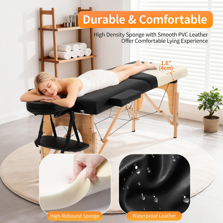 Massage Bed Portable Massage Table 24 Inch Wide Lash Bed Height Adjustable 2 Folding Spa Table with Non-Woven Bag for Spa Footmassage Facial Carespa Tattoo