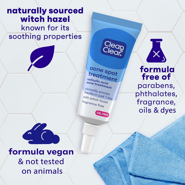 Acne Spot Treatment Gel Cream with 2% Salicylic Acid, Oil-Free Topical Acne Treatment with Witch Hazel for Clinically Proven Results in 1 Day, Fragrance Free, 0.75 Fl. Oz