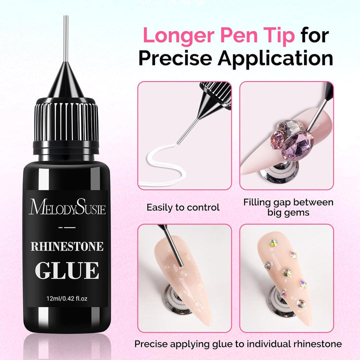 2Pcs Nail Rhinestone Glue, 3D Gel Nail Art Design Strong Adhesive Nail Gem Glue for Nail Charms Gems Jewelry Decoration DIY Manicured at Home Cured Need Beauty Gifts for Women