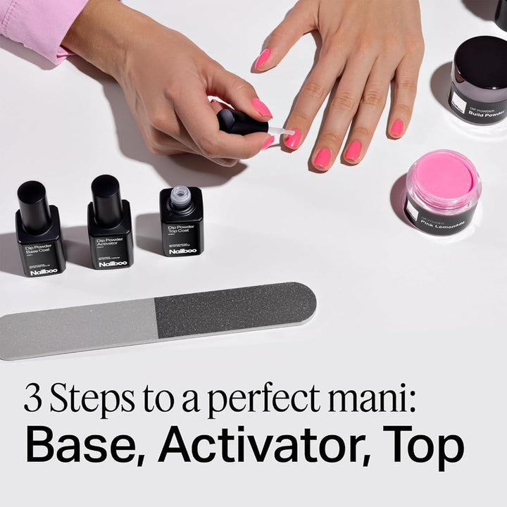 Dip Powder Liquid Set, Top Coat, Base Coat & Activator with New Premium Formula, DIY at Home Manicure, No UV Lamp Needed, for Beginners & Professionals, 0.5 Fl Oz (3 Pack)