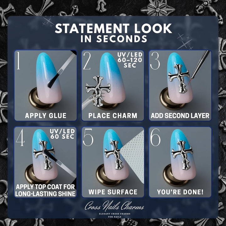 100 Pcs Halloween Nail Charms and Gems - Sturdy & Easy-To-Apply Decorations for DIY & Professional Use, Variety of 3D Acrylic Silver Cross Nail Charms | Halloween Nail Decor or Daily Manicure Designs