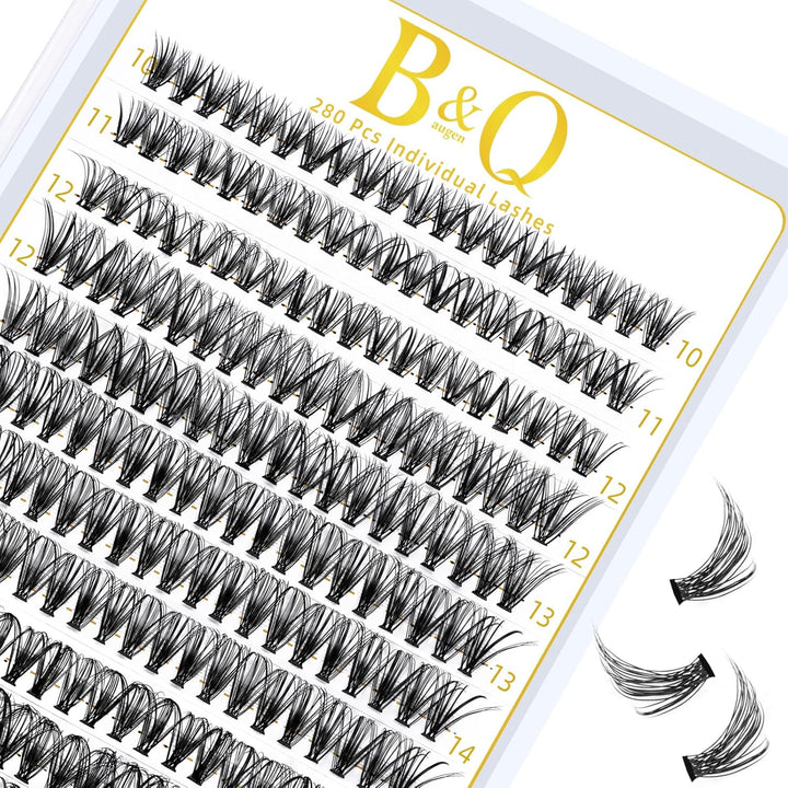 B&Q Lash Clusters Kit 280PCS Eyelash Clusters Kit,30D 40D D 9-16MIX Individual Lash Comfortable Eyelash Extension Set, Classic Look with Bond and Seal Waterproof, Remover DIY at Home(Set,30D+40D)