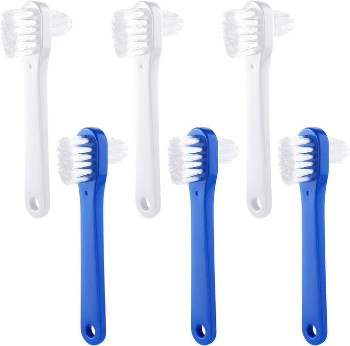 6 Pack Denture Cleaning Brush Dual Head Portable Denture Toothbrush Hard Double Sided Multi-Layered Bristles False Teeth Toothbrush for Care Clean Clear Brace Mouth Guard(Blue White,Flat)