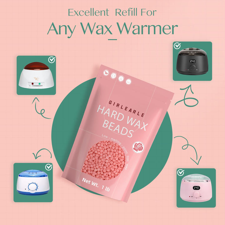 Hard Wax Beads, 1Lb Wax Beans for Hair Removal Sensitive Skin with Rose Formula, Perfect for Full Body, Facial, Brazilian Bikini, and Legs at Home Wax Refill for Women Men (Pink)