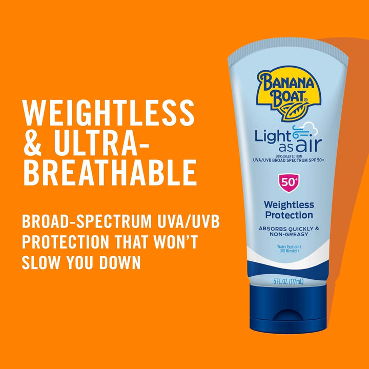 Light as Air Sunscreen Lotion SPF 50 Twin Pack | Lightweight & Non-Greasy Lotion Sunscreen SPF 50, Sunblock, Oxybenzone-Free, 6Oz Each