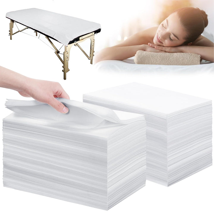 Disposable Bed Sheets 100 Pcs 31" X 71" Massage Table Sheets Non Woven Fabric SPA Bed Cover Breathable for Massage Beauty Tattoos(White)