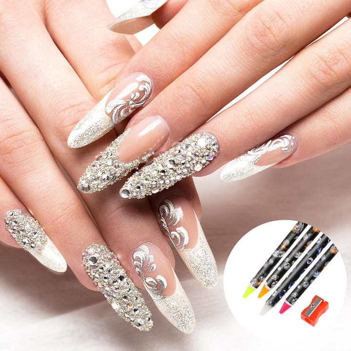 4 Pack Rhinestone Picker Tool Adhesive Resin Picker Pencil Nail Point Drill Pen Dotting Wax Pencil Gem Pick up Tools for Nail Art DIY with Pencil Sharpener