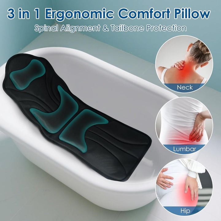 Full Body Bath Pillow for Bathtub, Ergonomic Bathtub Cushion for Neck, Waist, Hip Support, Luxury 3D Mesh Shower Pillow with Non-Slip Suction Cups & Dual Hooks, Pressure Relief, 51'' X17''