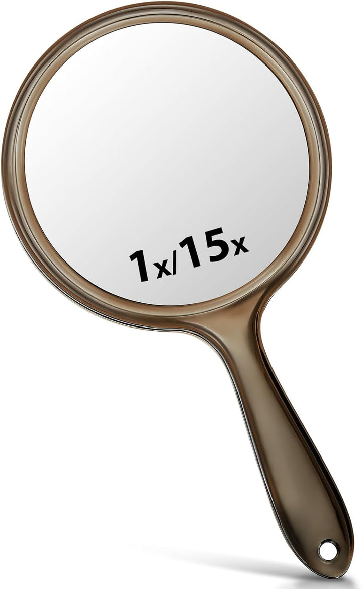Hand Mirror, Double-Sided 1X/5X Magnifying Mirror with Handle, Acrylic, 8.3" L X 4.5" W, Clear, Pack of 1