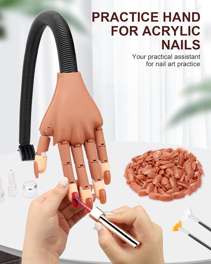 Practice Hand for Acrylic Nails, Flexible Nail Practice Hands Magnetic Fake Hands for Nails Practice, Movable Nail Mannequin Hand with 200PCS Nail Tips for Beginners,13.9 * 6.2 * 1.9