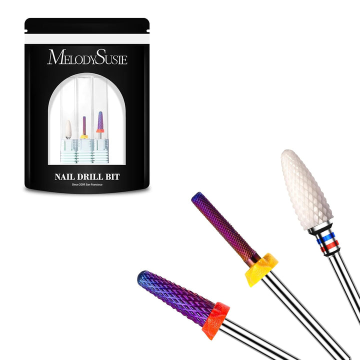 3Pcs Nail Drill Bits Set, 3/32'' Carbide Tungsten Bits, 5 in 1, Smooth round Top Large Barrel and Tornado Bits, Suitable for Manicure Pedicure Cuticle Gel Acrylic Remover, Purple