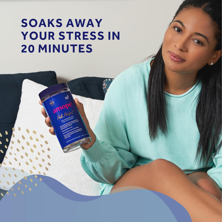 Amopé Pedi Perfect Rejuvenating Foot Soak Foot Bath Bombs, Relaxing Foot Spa Fizzies with Epsom Salt, Dead Sea & Himalayan Salt, Tea Tree Oil, Shea Butter to Soothe, Hydrate & Soften Tired Feet, 28 Ct