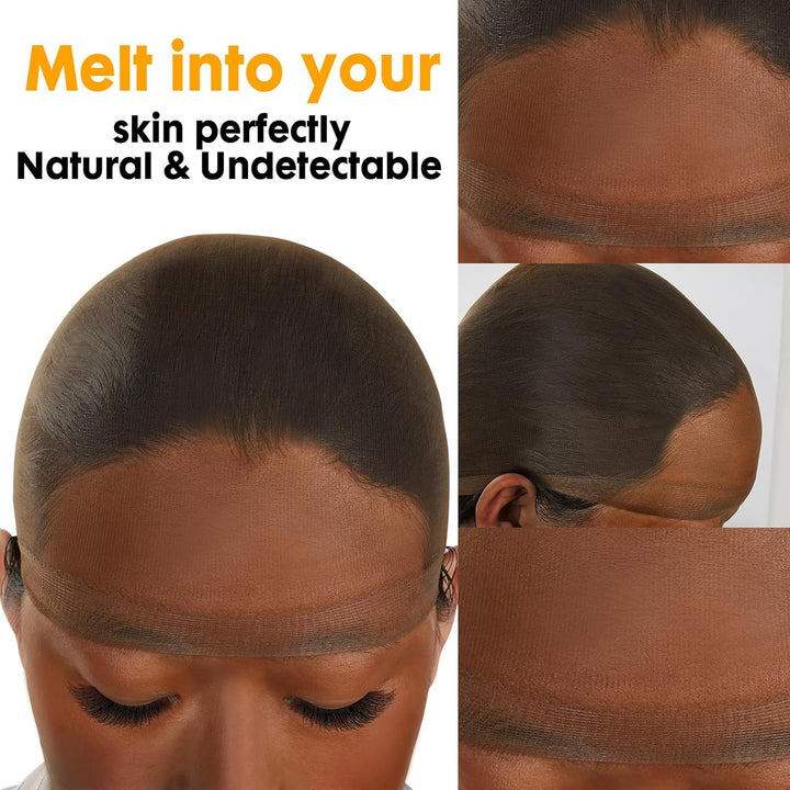 Dark Brown Skinlike HD Wig Cap for Women, 4 Pieces Invisible Ultra-Thin Stretchy Stocking Caps for Lace Front Wigs