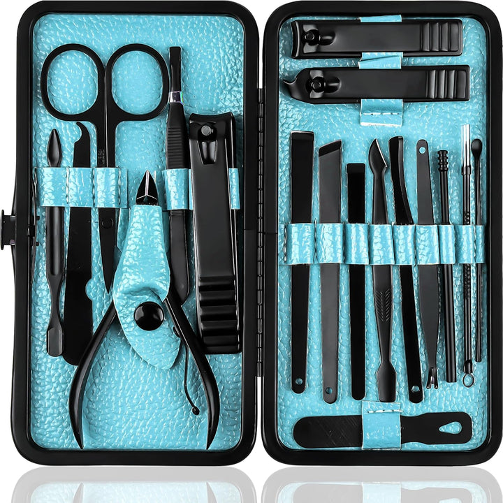 Nail Clippers Professional Nail Kit or Manicure Kit for Women and Men, Stocking Stuffers or Groomsmen Gifts 16Pcs Pedicure Set for Fingernail, Toenail Clippers with Travel Case