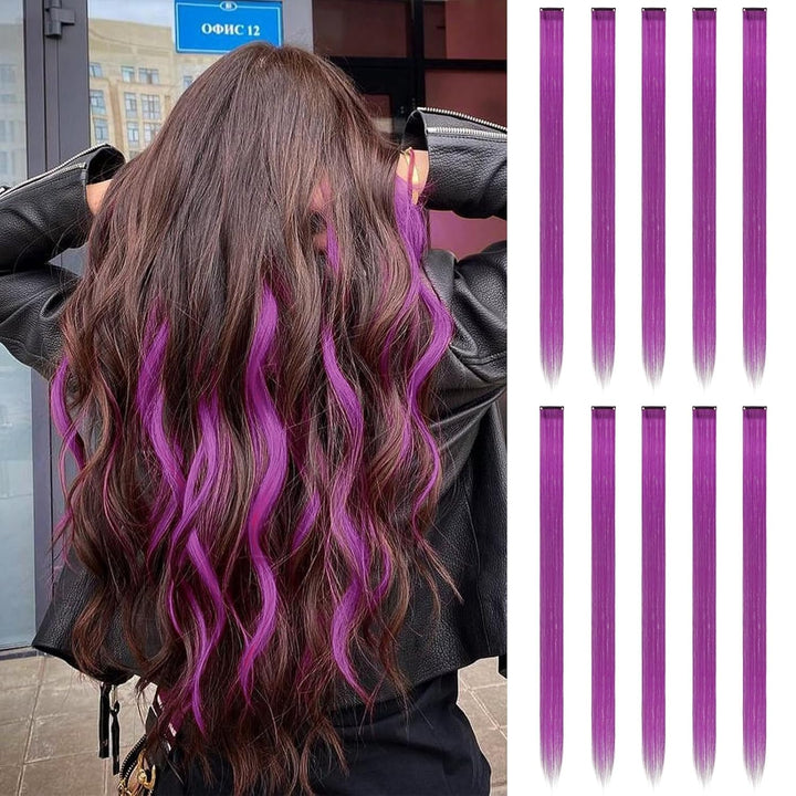 Colored Clip in Hair Extensions - 10 PCS Skyblue Light Blue Highlighted Hair Piece Straight Synthetic Clip in Hairpieces for Women 22 Inch