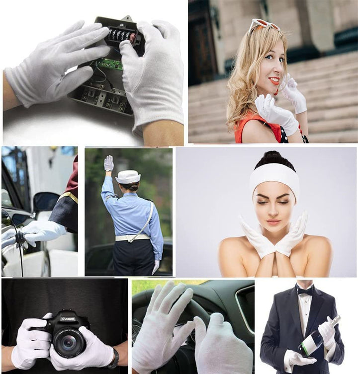 24 Pcs (12 Pair) White Cotton Gloves for Dry Hand Moisturizing Cosmetic Eczema Hand Spa and Coin Jewelry Inspection, Checking Gloves,Serving Gloves Stretchable Lining Gloves Moisturizing Gloves