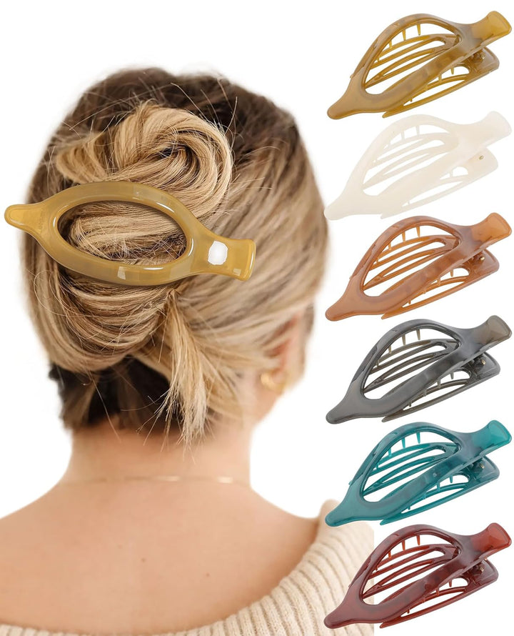 French Concord Hair Clips - 6Pcs Side Slide Volume Clips for Women Girls, Strong Hold No Slip Grip, Thick or Thin Hair (Matte Finish, L:4.6 IN, W:1.97IN)