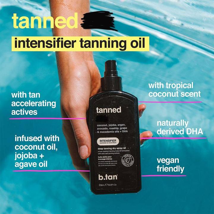 Best Tanning Oil | Get Tanned Intensifier Dry Spray - Fast, Dark Outdoor Sun Tan from Tan Accelerating Actives, Packed with Moisturizing Oils, No SPF, Austrailian Brand, 8 Fl Oz