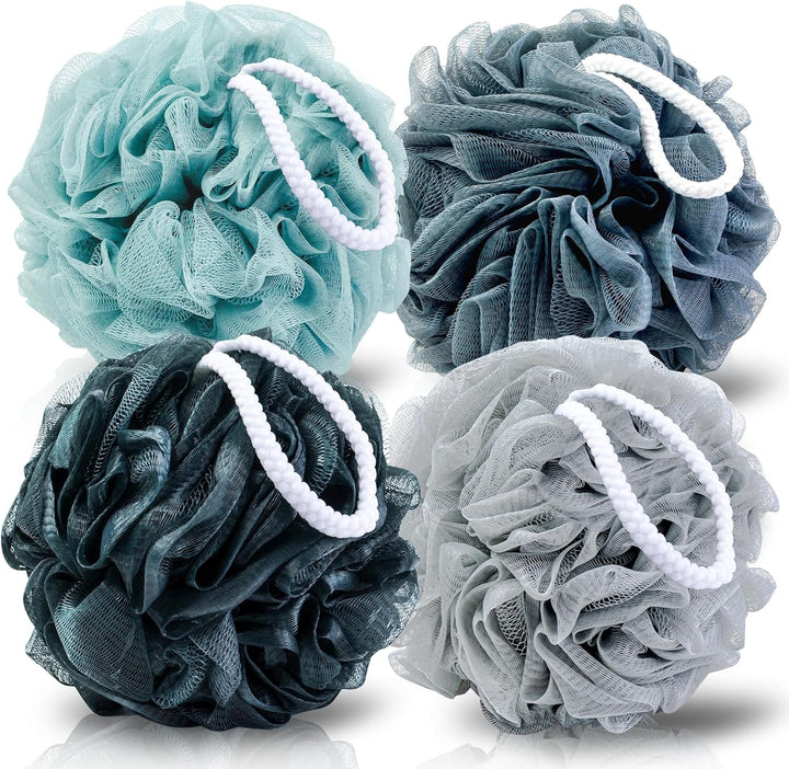 Loofah Sponge Xxl-100G 4 Pack, Bath Sponge Soft Mesh Shower Puff Loofah for Men, Exfoliating Body Scrubber for Women, Shower Accessories (Black)