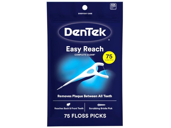Easy Reach Complete Clean Floss Picks, with Strong Dental Floss, 75 Count, 3 Pack