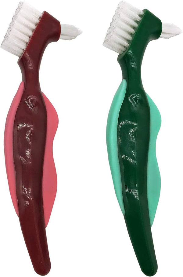 Premium Hard Denture Brush, Multi-Layered Bristles & Portable Double Sided Toothbrush for Denture Care (Pack of 2)