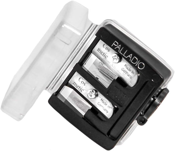 Double Barrel 3 in 1 Cosmetic Pencil Sharpener with Cover, Stainless Steel Blade, Size Adjuster, Essential for Small and Extra Large Lip Liner, Eyeliner, Brow Pencils
