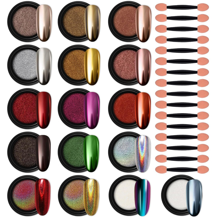 8 Jars Chrome Nail Powder Magic White Pearl Kit Mirror Effect Silver Metallic Holographic Dip Nail Powder Decoration Iridescent Aurora Mermaid Pigment