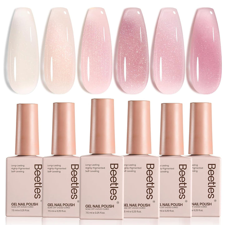 Whispers of Love Jelly Gel Nail Polish Set - 6 Colors Milky White Nude Pink Neutral Sheer Translucent Soak off UV Gel Nail Kit, Nail Concealer for Salon DIY Manicure Gift for Women