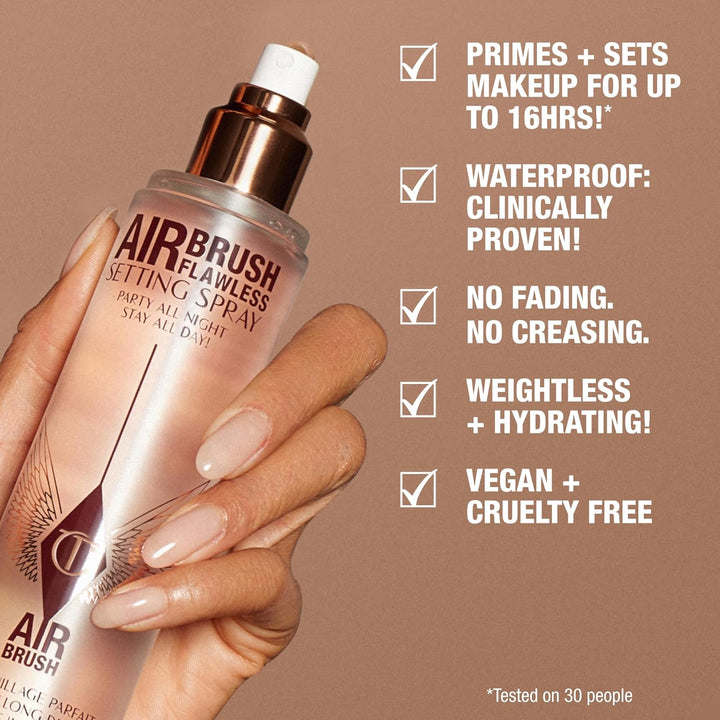 Charlotte Tilbury Airbrush Flawless Setting Spray - Ultra-Fine Hydrating Mist to Prime & Set Face Makeup for up to 16Hr - Soothes, Blurs Pores & Calms Skin