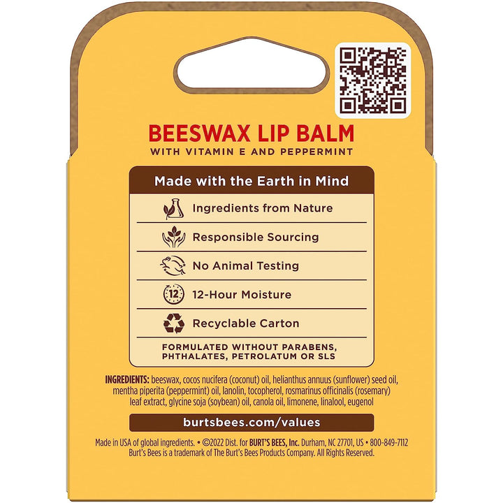 Lip Balm - Original Beeswax, Lip Moisturizer with Responsibly Sourced Beeswax, Tint-Free, Natural Origin Conditioning Treatment, 4 Tubes, 0.15 Oz.