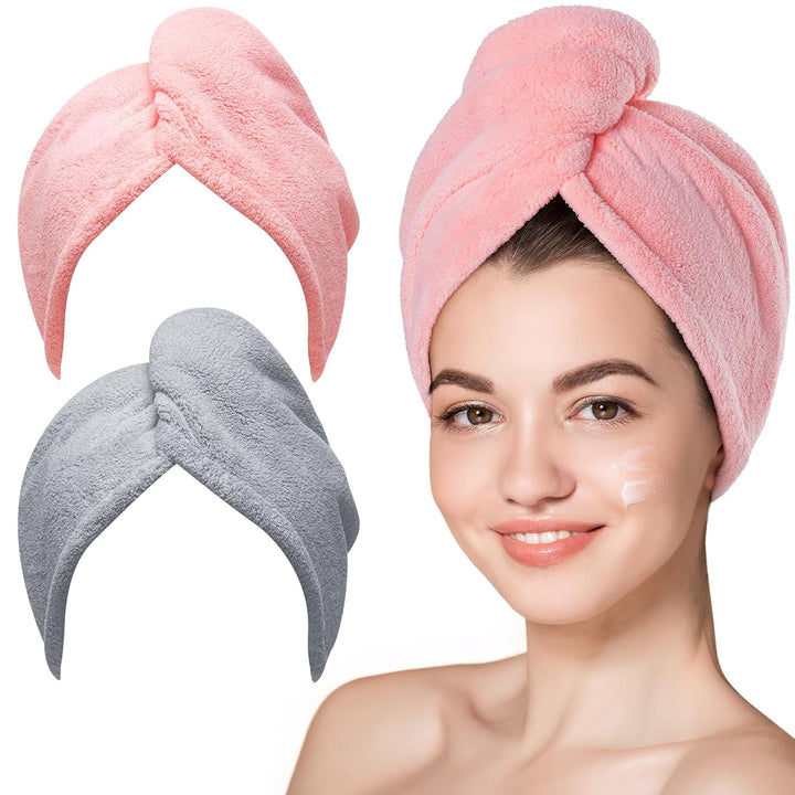 Microfiber Hair Towel,Turbans for Drying Wet Hair, anti Frizz Hair Wrap Towels for Curly Hair Women (Blue,Grey,Pink) , 3 Packs