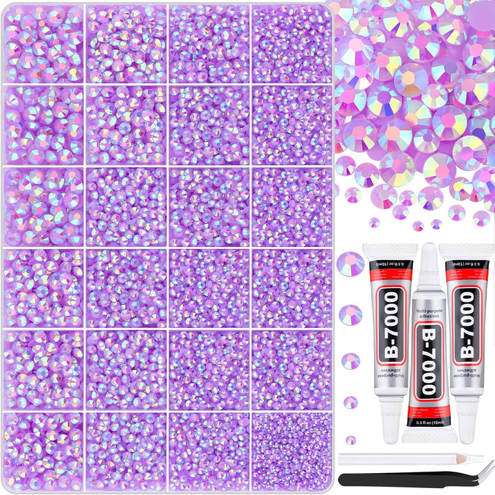 18000Pcs Resin Jelly Rhinestones for Bedazzling, Multicolor 3Mm Flatback Rainbow Gems, Bedazzler Kit with 3Pcs 10Ml B7000 Jewelry Glue for Crafts Crafting Book Shoes Nail Art
