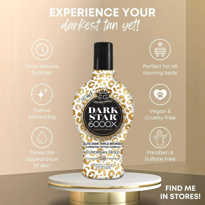 Dark Star 6000X Ultra-Dark Tanning Lotion with Triple - Bronze Formula for Deep, Long-Lasting Tan and Skin-Nourishing Ingredients - 12 Oz