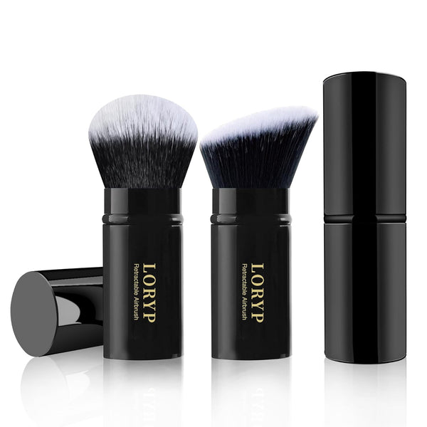 Retractable Makeup Brush Black Kabuki Foundation Brush for Liquid Cream and Powder Makeup 2 Pack Travel Makeup Brush Set