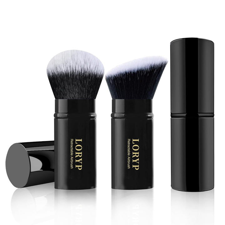 Retractable Makeup Brush Black Kabuki Foundation Brush for Liquid Cream and Powder Makeup 2 Pack Travel Makeup Brush Set