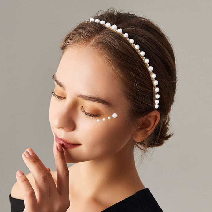 Pearl Stickers for Crafts Self Adhesive Face Pearl Sticker Gems Hair Pearls Stick on 1650 Pcs Pearls Beads for Face, Makeup, Earrings, Nail, 3Mm/4Mm/5Mm/6Mm (White)